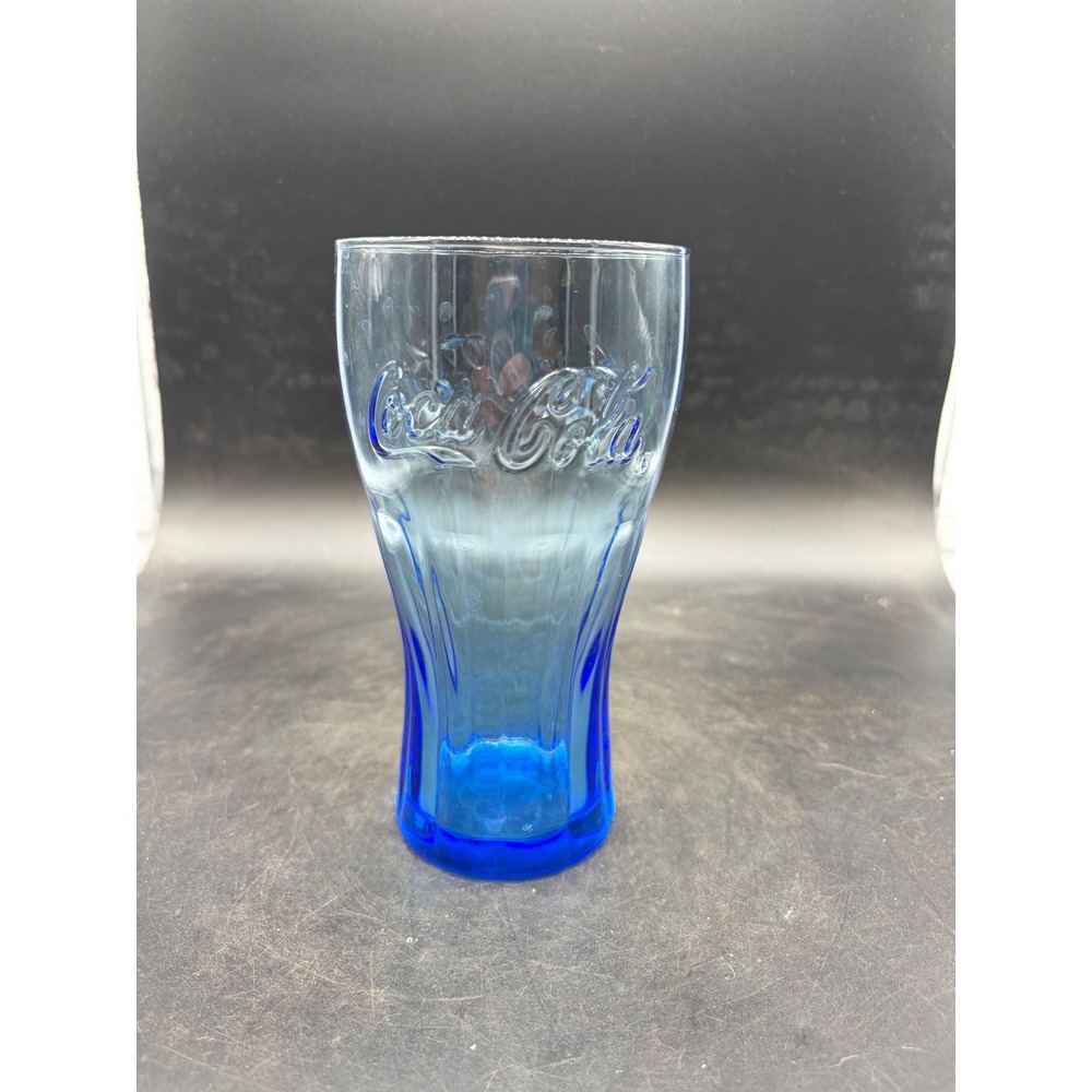 Coca-Cola Blue Ombre Glass Embossed Logo Bell Shape Tumbler 6 Inch
